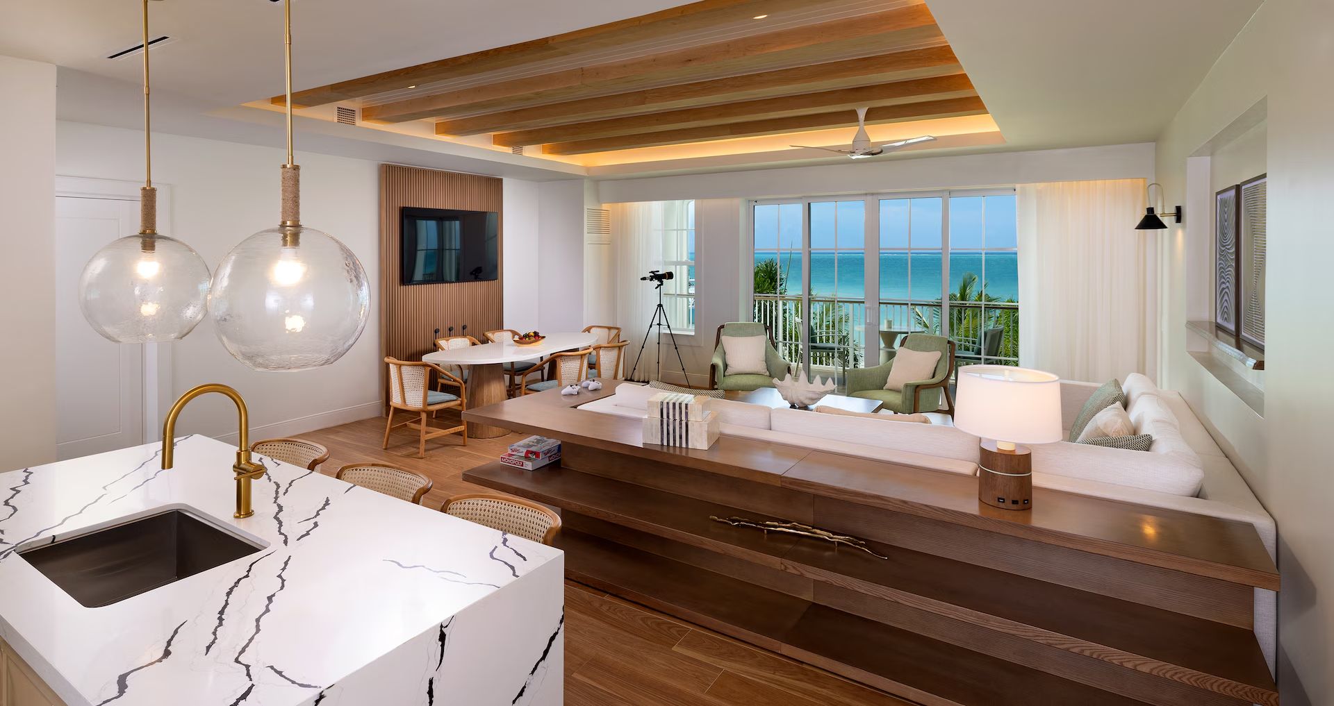 A suite with a marble kitchen island and ocean views at Beaches Negril