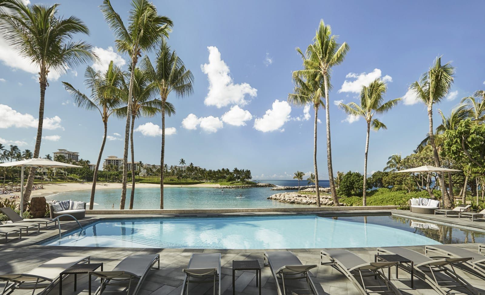 The family pool beside the beach, under tall palms